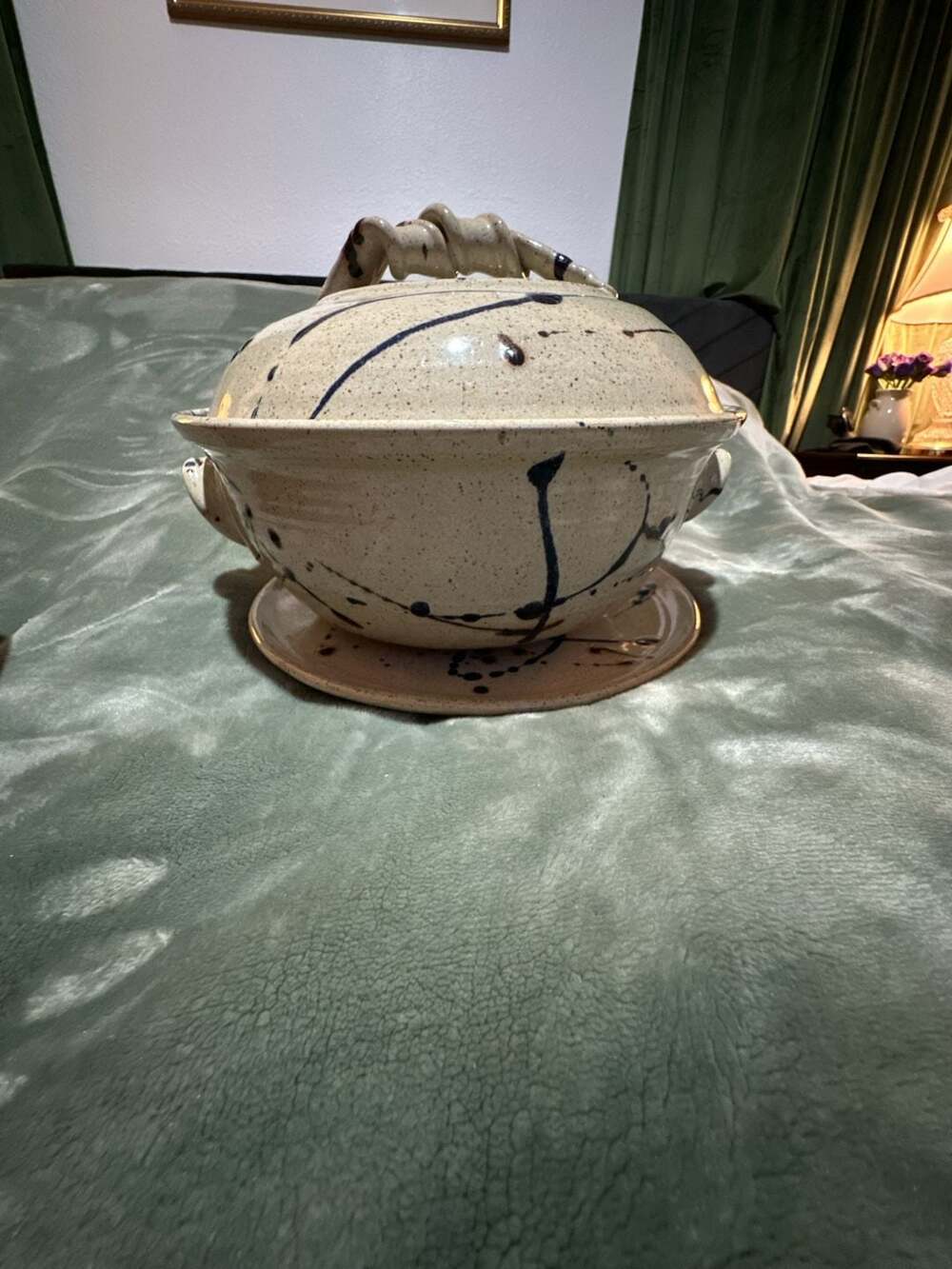 Greenwald Studio Pottery Berry Bowl Set Three Piece White Blue Speckled Ceramic